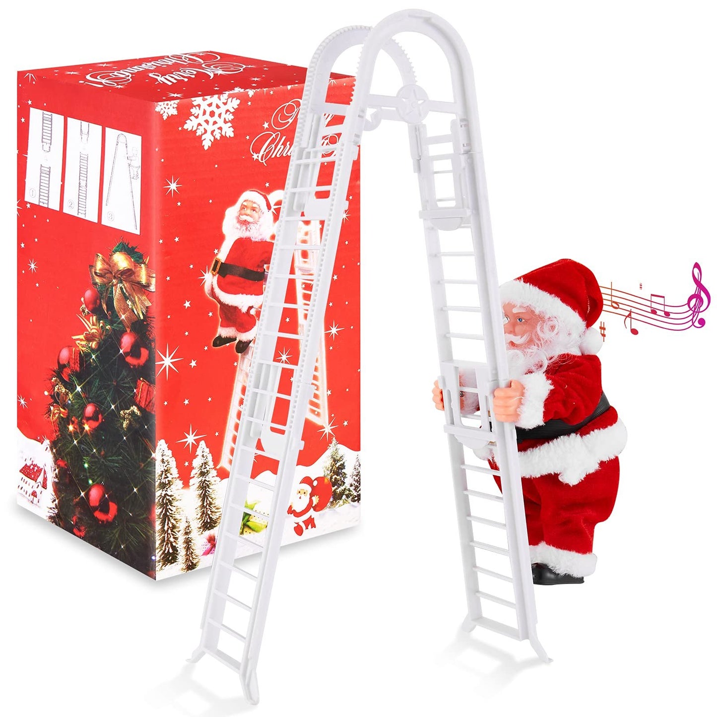 JoRocks Santa Claus Climbing Ladder Singing Jingle Bells Electric Toy Christmas Gift for Kids