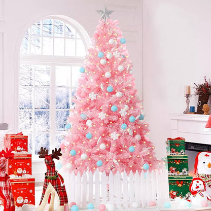 7ft Artificial Christmas Tree with 900 Pine Branches, Christmas Tree Set, Sturdy Tripod , with Christmas Tree Accessories （pink）