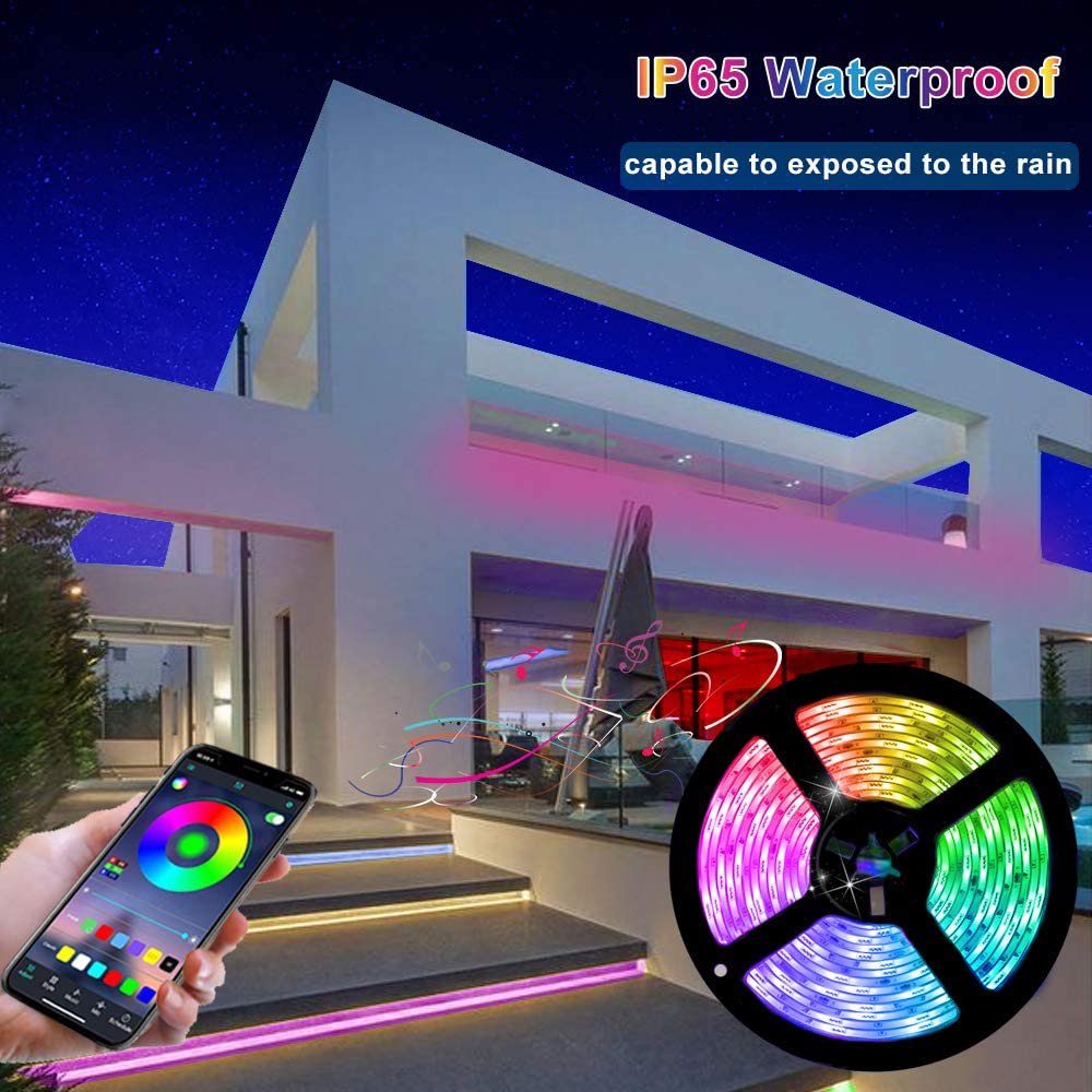 Music Led Strip Lights Powered RGB/Multicolor Strip Light Bluetooth Led Strip APP Controlled Smart Light Strip Waterproof LED TV Backlight Strip, 5050 LED Tape Lights for Room,Kitchen,Bar,Party