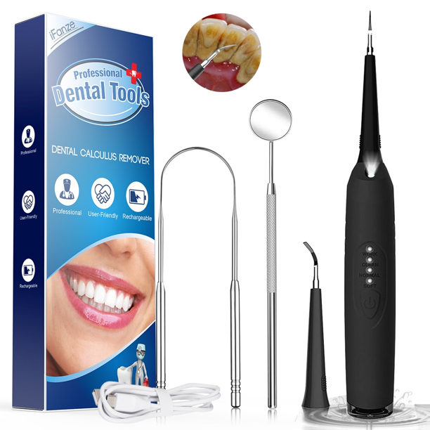 Dental Tartar Calculus Plaque Remover with Mouth Mirror, Tooth Scraper Polisher with 2 Replacement Heads and 3 Modes, Professional Dental Scaler Cleaning Tool Kit