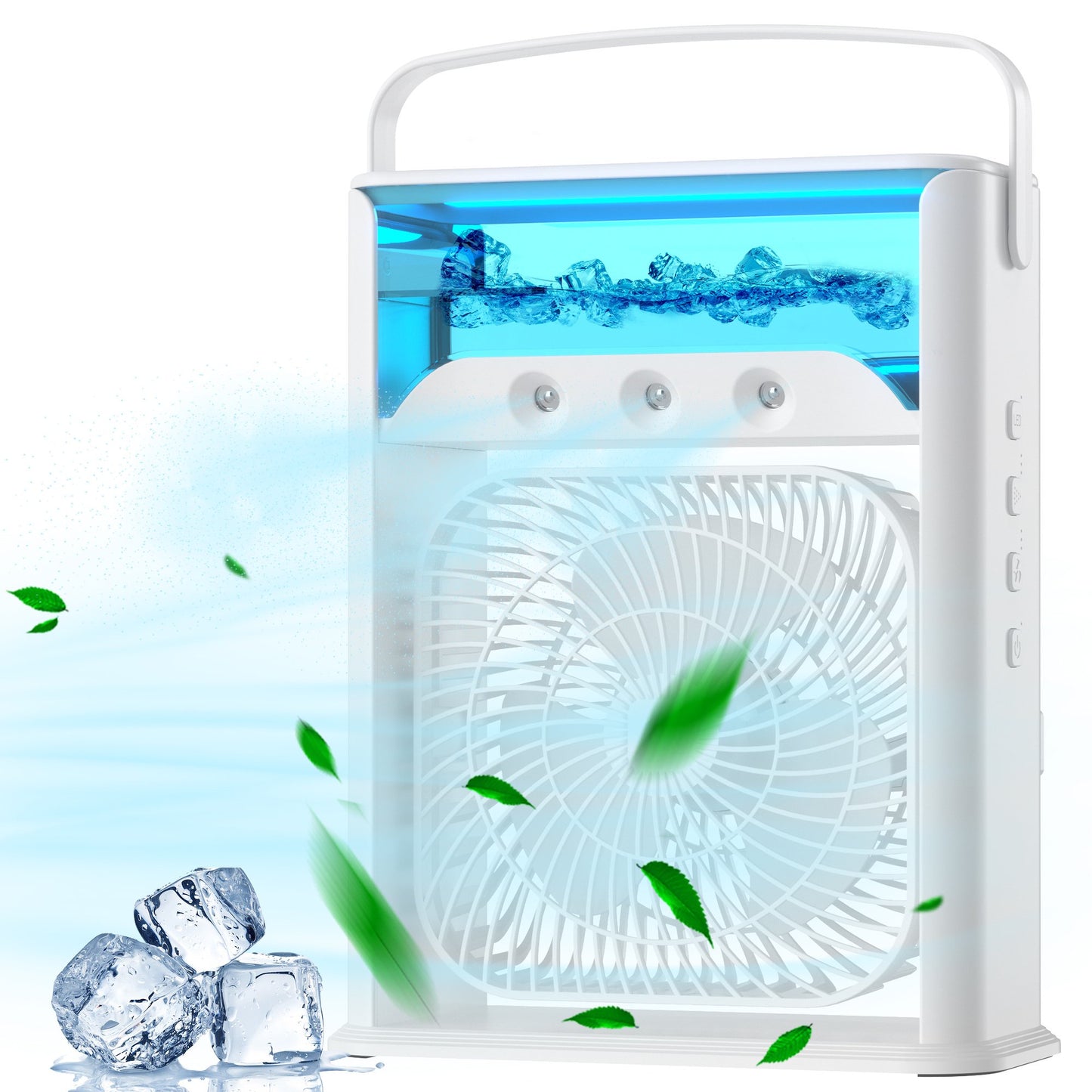 Doosl Personal Air Cooling Fan with 3 Adjustable Wind Speed & 7 Color LED Light, White