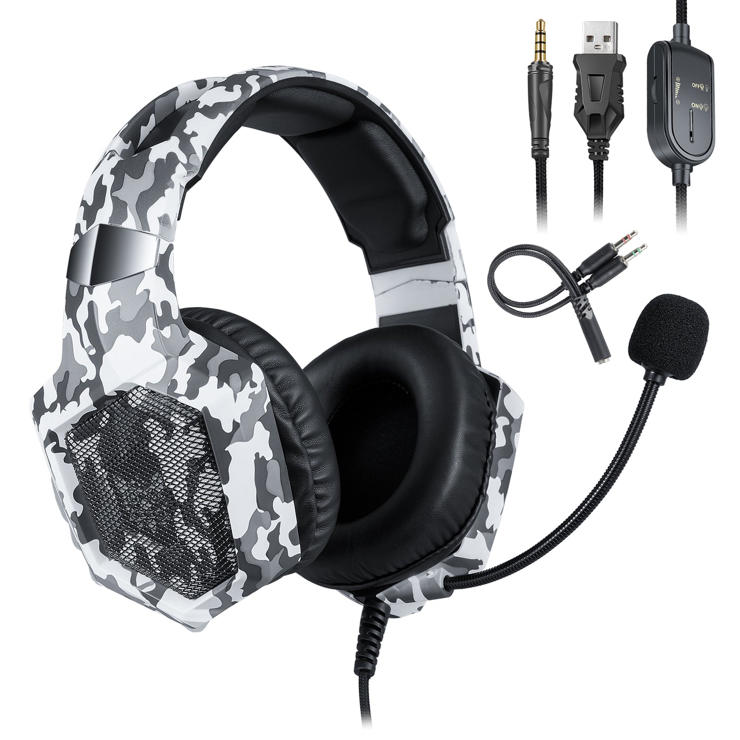 ONIKUMA K8 Gaming Headset for PS4, Gaming Headphones with Stereo Surround Sound & Noise Cancelling Mic, Lightweight Ergonomic Cool RGB Headsets for Xbox One, PS5, Nintendo Switch, PC, Mac, Mobile