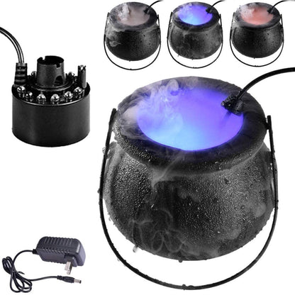 Halloween Witch Cauldron Fog Machine, with 12 Color-Changing LED Lights, Halloween Party Mist Maker, Water Fountain Fog Machine, Halloween Indoor/Outdoor Party Decoration Lights