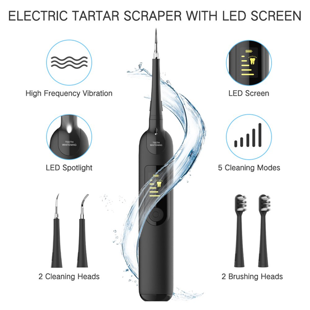 Dental Calculus Remover, Rechargeable Tartar Plaque Remover for Teeth Dental Tools, Ifanze Electric Tooth Cleaner 7 Pcs