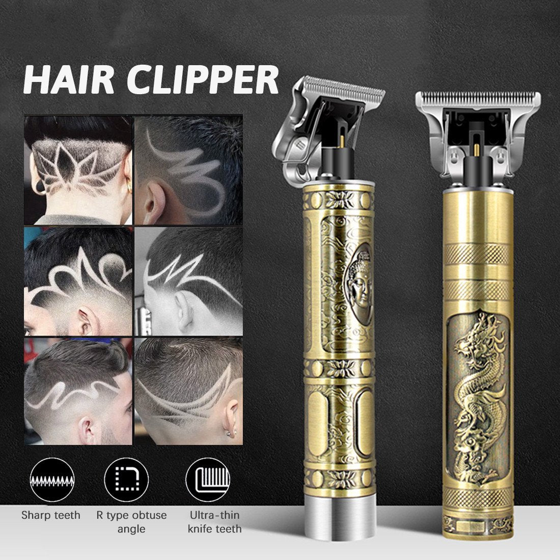 Hair Clippers Beard Trimmer for Men,Electric Cordless Rechargeable Grooming Hair Cutting Kits T-Blade Blade Shaver with 4 Guide Combs Cutting Kits for Family Use Home Daily Use Barbers(Gold)