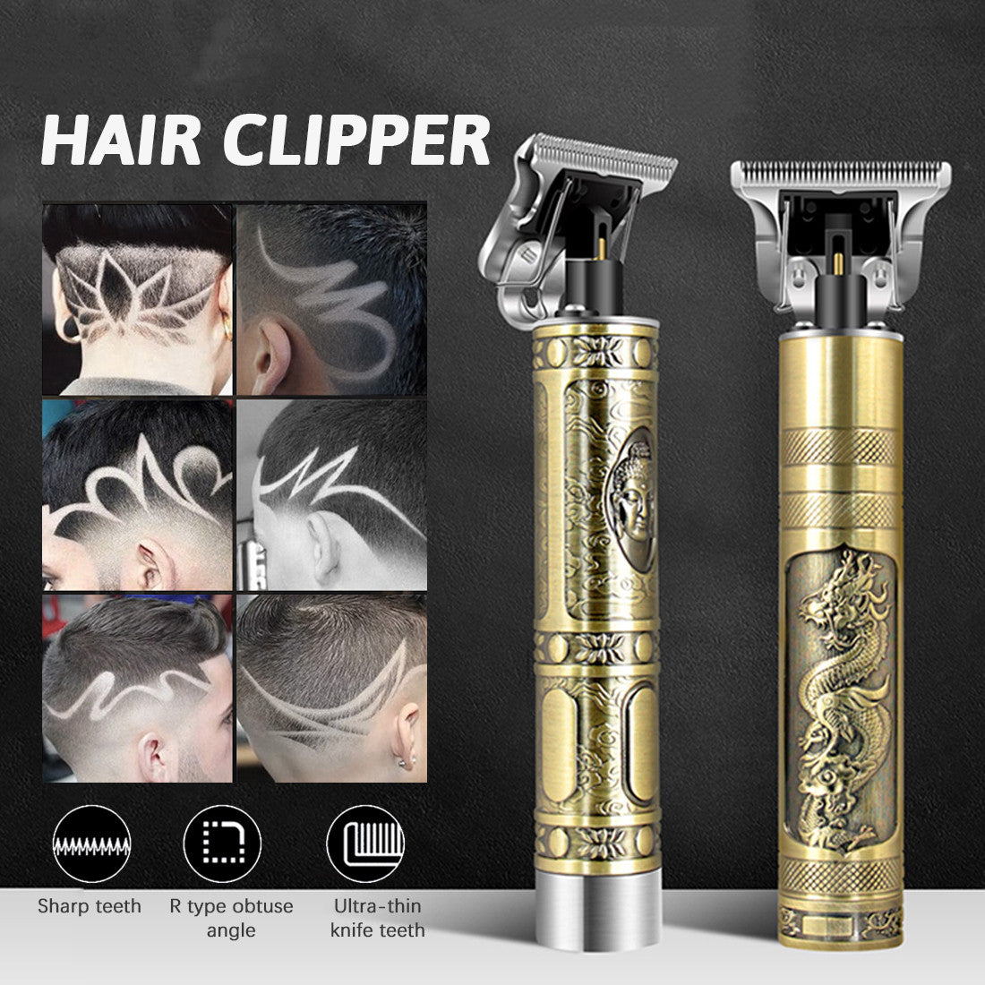 Vinsic Hair Clippers Beard Trimmer for Men,Electric Cordless Rechargeable Grooming Hair Cutting Kits T-Blade Blade Shaver with 4 Guide Combs Cutting Kits for Family Use Home Daily Use Barbers(Gold)