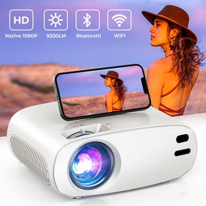 Mini Projector, 5G WiFi Bluetooth Projector, Native 1080P HD Video Projector with 50,000 Hrs, Portable 9200LM Outdoor Indoor Home Theater Projector Compatible w/iOS Android Phone HDMI VGA USB AV TV PC