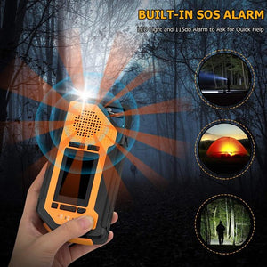 Emergency Weather Radio, Solar Hand-Cranked Radio, Indoor And Outdoor Weather Broadcast AM/FM/NOAA Channels, LED Flashlight, 2000mAh Power Bank