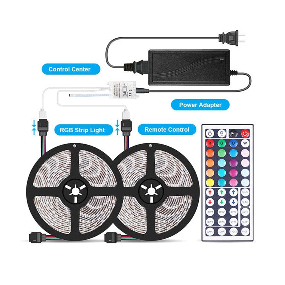 LED Strip Light 32.8ft RGB Color Changing IR Controller 44 Keys IR Remote IP65 Waterproof 300 LEDs 12V Power Supply with Adapter for Room,Bedroom and Xmas