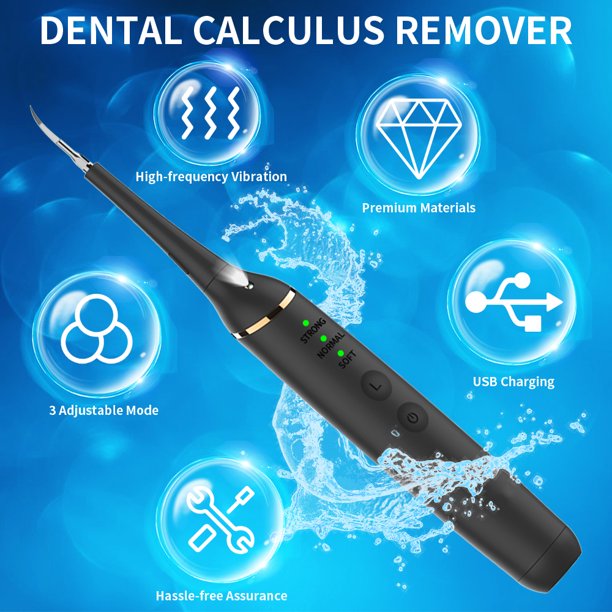 Ultrasonic Tooth Cleaner, Plaque Remover for Teeth, Rechargeable Ultrasonic Tooth Scraper with 3 Cleaning Modes Modes, 4 Replacement Tips, Dental Mirror