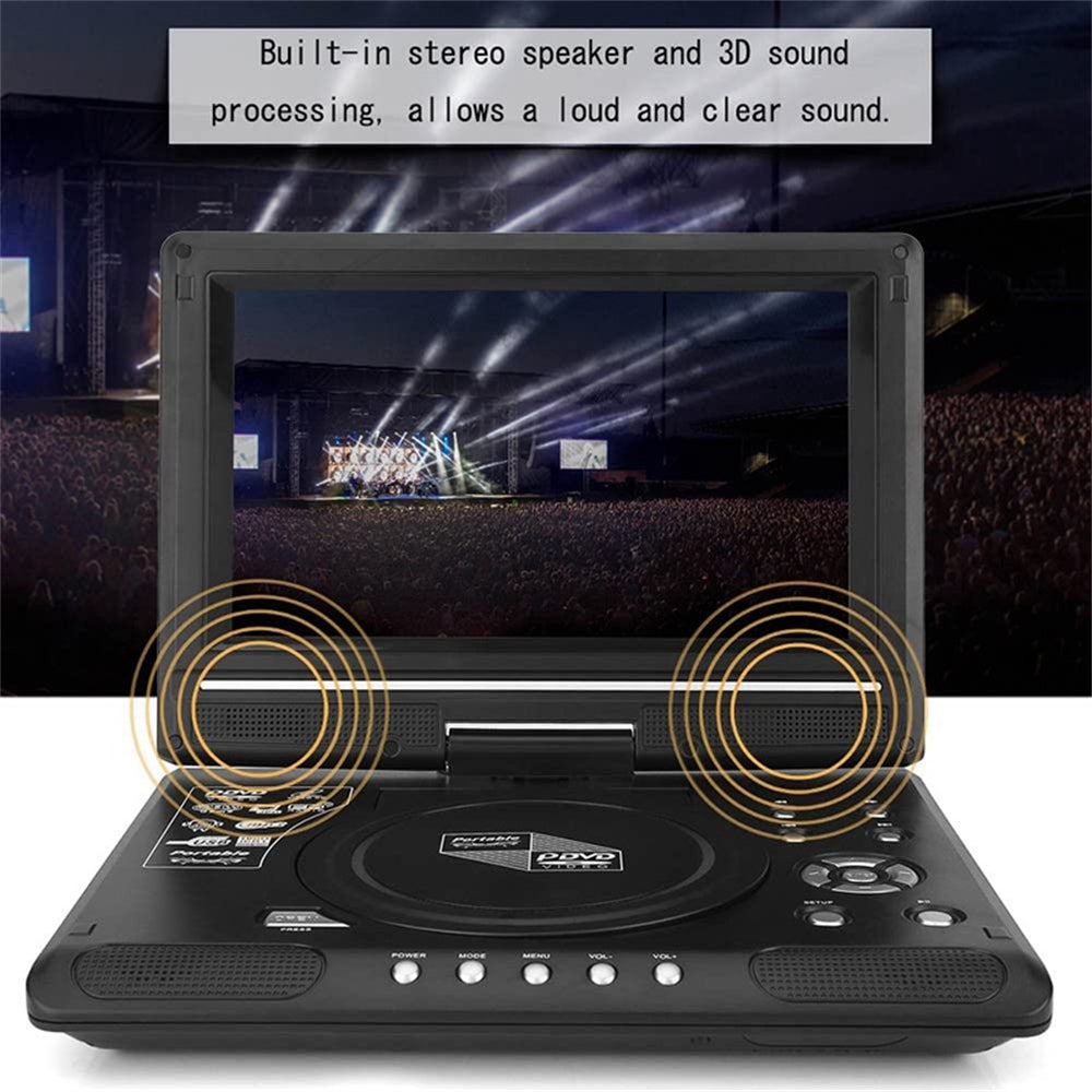Qunler Portable DVD Player with 8.5" HD Swivel Screen and Remote Control, Support FM Radio, Black
