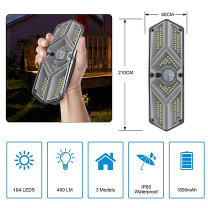 Solar Lights Outdoor 2 Packs, 104 LED Motion Security Lights Solar Wall Lights with 3 Modes, 120° Lighting Angle Motion Sensor Security Lights, IP65 Waterproof Wireless Wall Lights Solar Powered