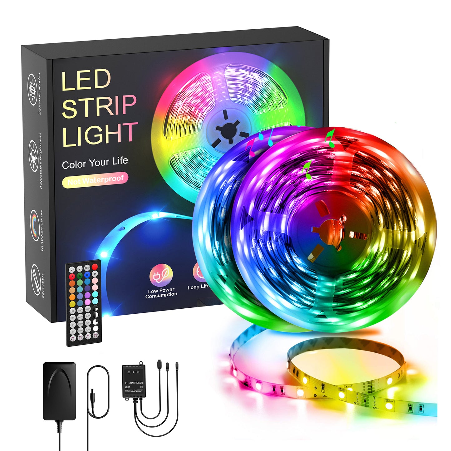 LED Lights for Bedroom 32.8ft Bluetooth Light Strip, 5050 LED Rope Light with Remote for Car Kitchen Stair TV Party (2x16.4ft)