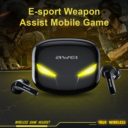 AWEI T35 True Wireless Earbuds with Wireless Charging Case, Bluetooth 5.0, ENC 8.0 Noise Cancellation, Ultra-Low Latency Hi-Fi Stereo Earbuds for Gaming & Music, Compatible with IOS Android, Black