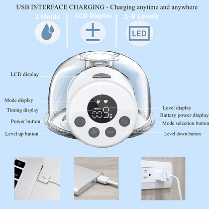 Electric Breast Pump Wearable Breastfeeding Pump with LCD Display, Wireless Portable Milk Extractor Rechargeable Hands-Free Breastpump (Single)
