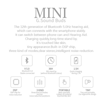 Vinmall Rechargeable Hearing Amplifiers for Seniors, Bluetooth Hearing Aids with Portable Charging Box, Noise Reduction, Intelligent Feedback Suppression, Volume Control, 1 Pair, White