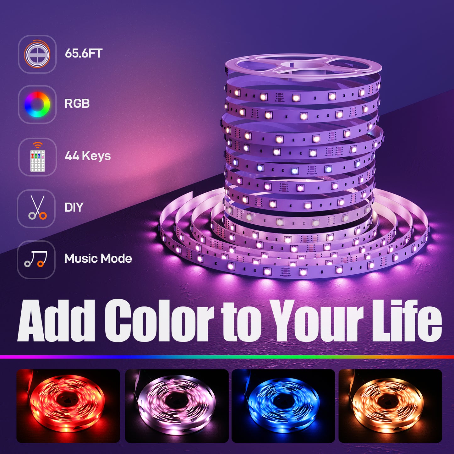 LED Lights for Bedroom 32.8ft Bluetooth Light Strip, 5050 LED Rope Light with Remote for Car Kitchen Stair TV Party (2x16.4ft)