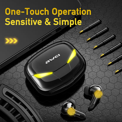 AWEI T35 True Wireless Earbuds with Wireless Charging Case, Bluetooth 5.0, ENC 8.0 Noise Cancellation, Ultra-Low Latency Hi-Fi Stereo Earbuds for Gaming & Music, Compatible with IOS Android, Black