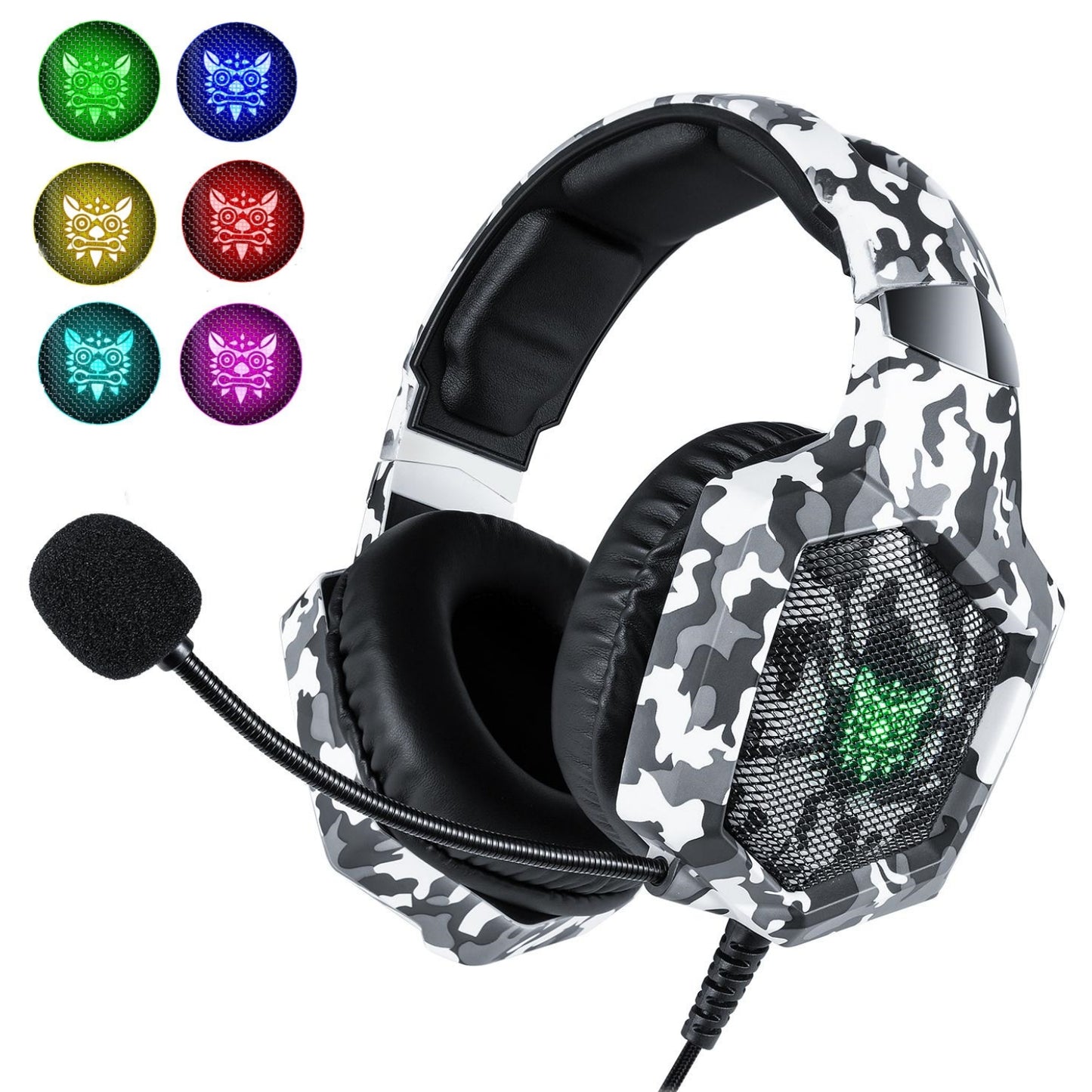 ONIKUMA K8 Gaming Headset for PS4, Gaming Headphones with Stereo Surround Sound & Noise Cancelling Mic, Lightweight Ergonomic Cool RGB Headsets for Xbox One, PS5, Nintendo Switch, PC, Mac, Mobile