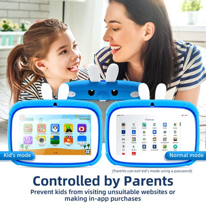 7 inch Kids Tablet, Android 11 Tablet for Kids, 2GB+32GB, WiFi Bluetooth Tablet PC, Toddlers Children Kids Learning Tablet, IPS Screen, Parental Control, Cute Rabbit Kid-Proof Case, Blue