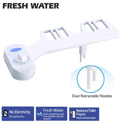 Bidet Toilet Seat Attachment, Non-Electric Self Cleaning Bidet with Posterior & Feminine Wash, Bidet for Toilet with Adjustable Water Pressure Dual-Nozzle