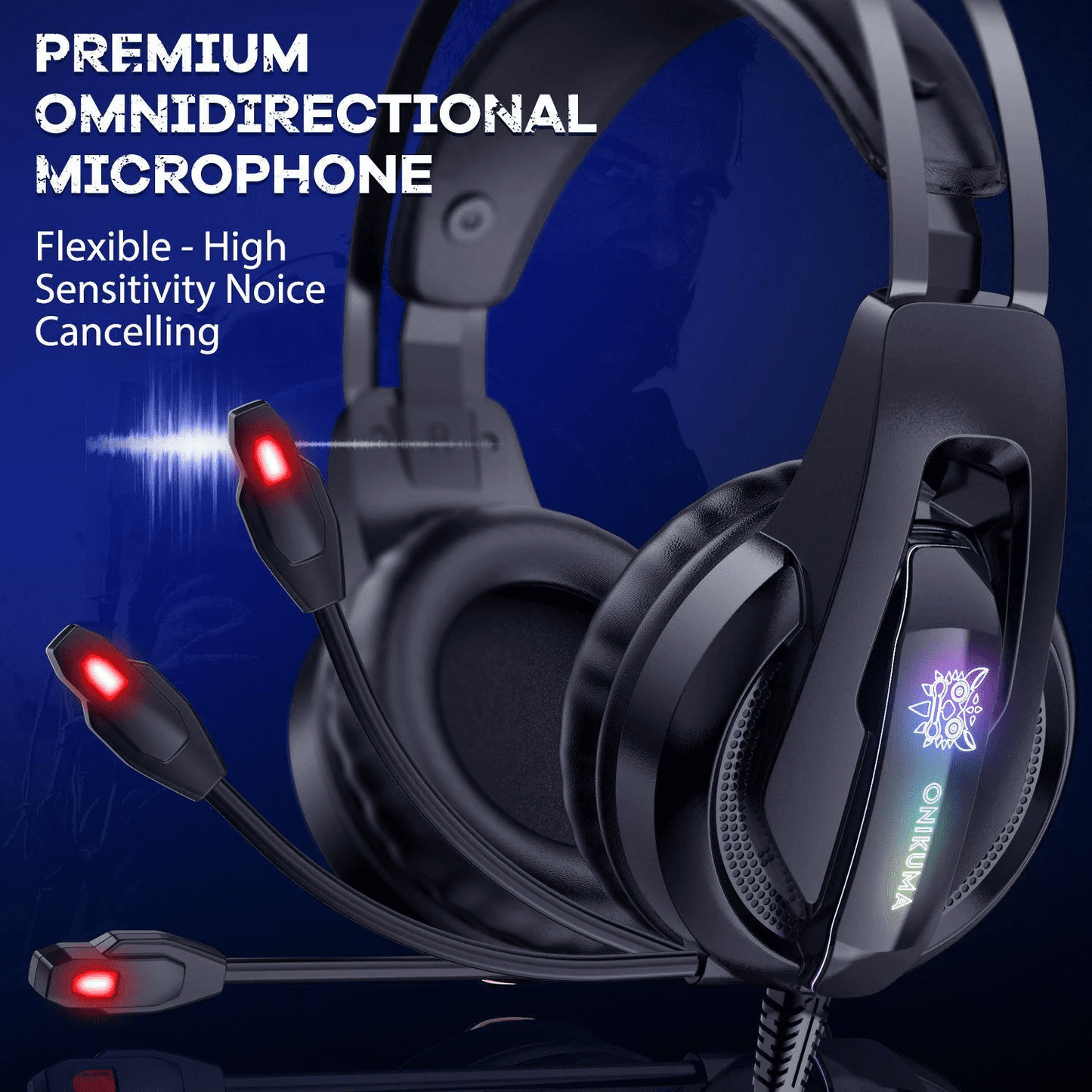 ONIKUMA K16 Stereo Gaming Headset for PS4, Xbox One, Nintendo Switch, PC, PS3, Mac, Laptop, Over-Ear Headphones PS4 Headset Xbox One Headset with Surround Sound, LED Light & Noise Canceling Microphone