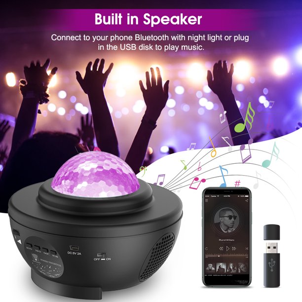 Star Projector, Night Light Projector, Built-in Music Bluetooth Speaker, USB Rechargeable, 10 Lighting Modes for Kids Baby Party Bedroom Home Decor