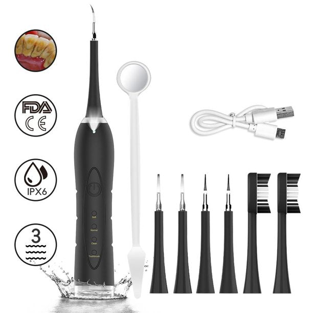 Electric Calculus Remover With LED Tartar Scraper Stain And Plaque Remover With 4 Replaceable Cleaning Heads 3 Adjustable Modes Of Tooth Cleaning Tools,Teeth