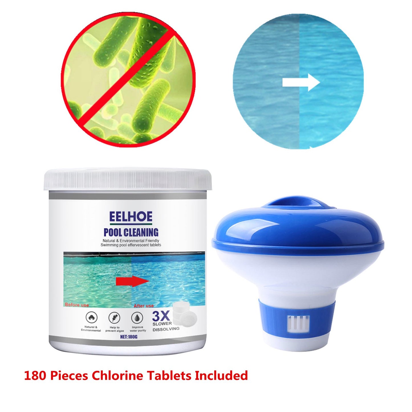 Melliful Chlorine Tablets for Swimming Pool Spa Hub Hot Tub Cleaning, 180 Pcs