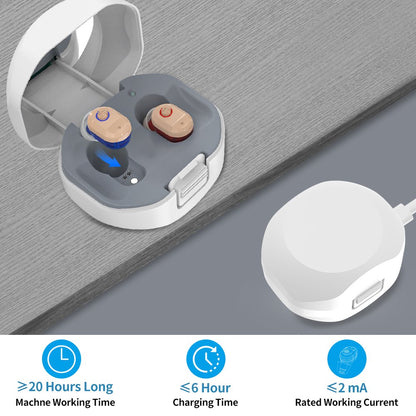 Doosl Hearing Aid with Noise Reduction, Mini In-Ear Digital Hearing Aids for Seniors, Rechargeable Enhances Speech and Audio Sound Amplifier with Portable Charging Case, Both Ears