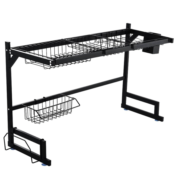 iFanze Dish Rack over Sink, 85cm Wide Dish Drying Rack Over Sink Rack Drainer Shelf Kitchen Cutlery Holder Stainless Steel-Black