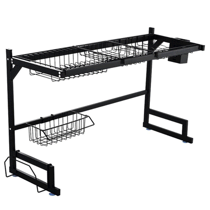 iFanze Dish Rack over Sink, 85cm Wide Dish Drying Rack Over Sink Rack Drainer Shelf Kitchen Cutlery Holder Stainless Steel-Black