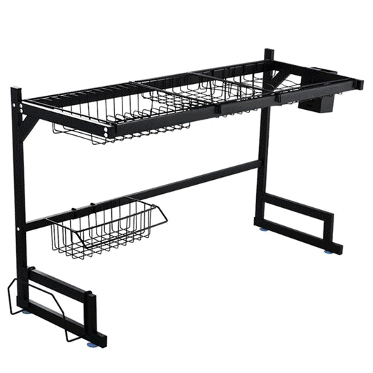 iFanze Dish Rack over Sink, 85cm Wide Dish Drying Rack Over Sink Rack Drainer Shelf Kitchen Cutlery Holder Stainless Steel-Black
