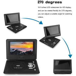 Portable DVD Player, TV DVD Player with 9.5 "Swivel Screen and Rechargeable Lithium Battery, FM Radio Receiver Support, Memory Card Reading, Games, MMC Card Support