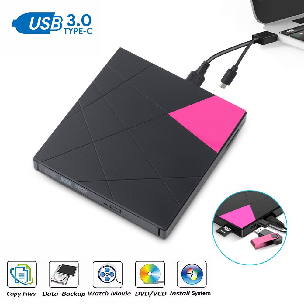 External DVD CD Drive, USB 3.0 Portable External DVD/CD RW Burner Drive with Micro SD Adapter for iMac MacBook Air Pro, CD Burner Compatible with Desktop PC