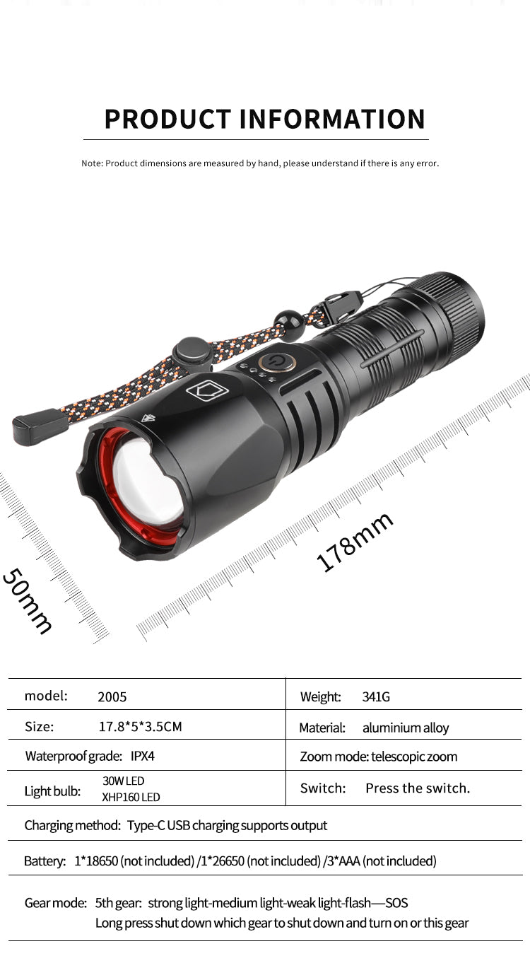 Doosl 120000 Lumens Rechargeable LED Flashlight