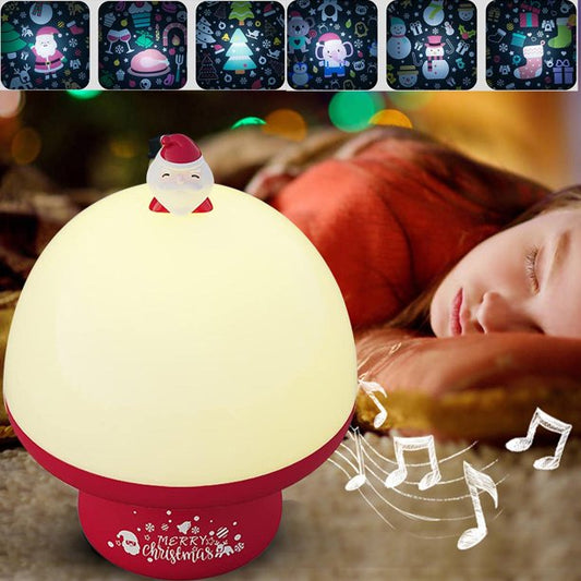Christmas Santa Night Light for Kids with 6 Themes Xmas Tree Santa Snowman USB Rechargeable Rotatable Projection Color Changing Music Night Light for Child Birthday Gift Party Bedroom
