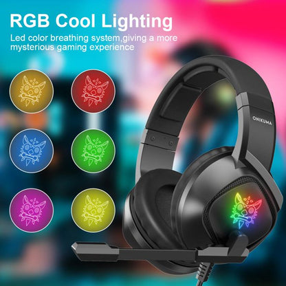 ONIKUMA K19 Gaming Headset, Noise-Canceling Over-Ear Headphones with Mic and LED, Surround Sound Stereo Wired Gaming Headset Compatible PS4, PS5, Xbox One, PC , Nintendo Switch