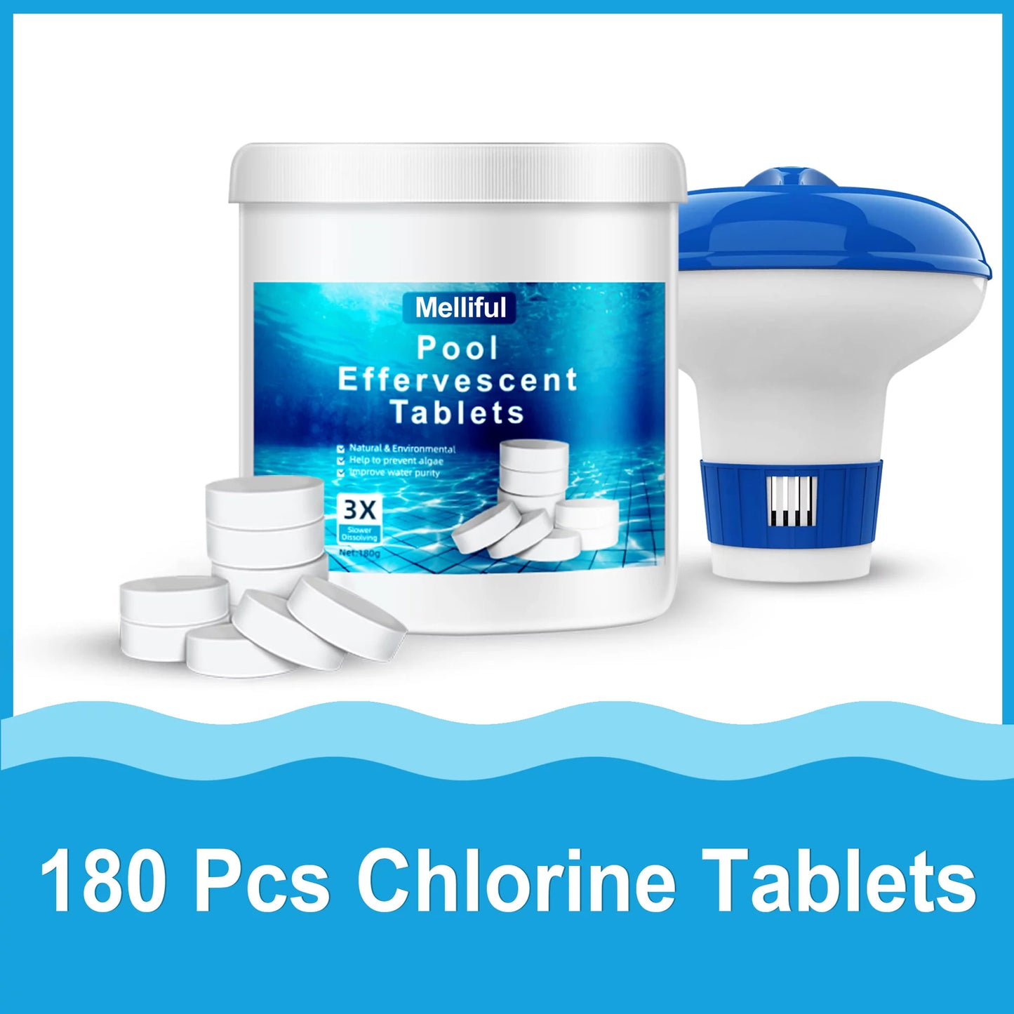Chlorine Tablets for Pools Cleaning with Chlorine Floating Dispenser, 180 Pcs