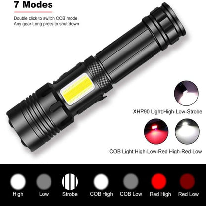 90000 Lumens Powerful Flashlight, Laighter USB Rechargeable Waterproof XHP50 Searchlight Super Bright 5 Modes LED Flashlight Zoom Bar Torch for emergencies Hiking Hunting Camping