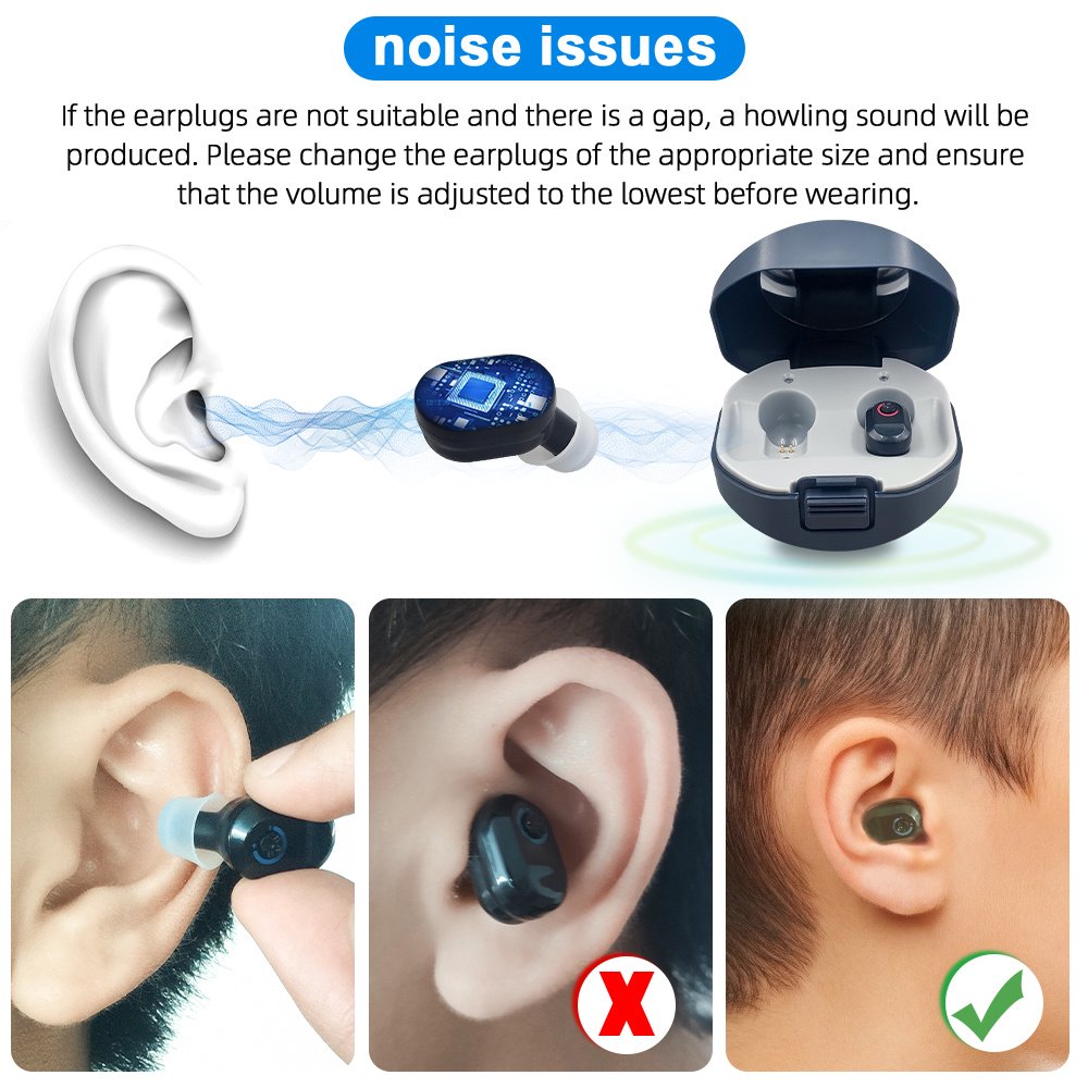 Vinmall 1 Pair Hearing Aids for Seniors, Rechargeable Hearing Amplifiers for Both Ears with Portable Charging Case, Feedback Reduction, Volume Adjustable