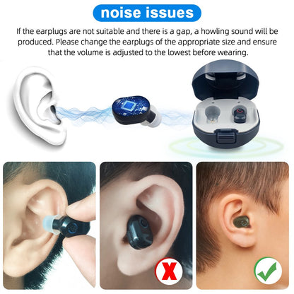 Vinmall 1 Pair Hearing Aids for Seniors, Rechargeable Hearing Amplifiers for Both Ears with Portable Charging Case, Feedback Reduction, Volume Adjustable