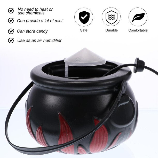 Halloween Witch Pot with Mist Maker,Witch Jar Atomizer Lamp Punch Bowl with 12 LED Light Color Change Fogger Mini Candy Cauldron Decor