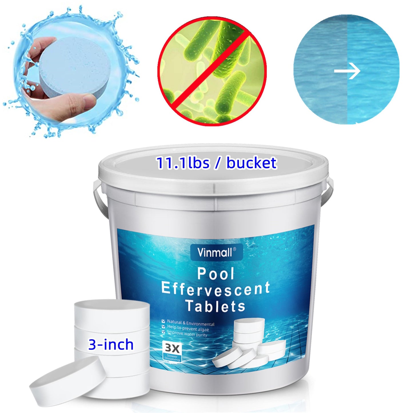 Melliful 3-inch Chlorine Tablets for Pool Shock, 25 Counts, 11.1 lbs