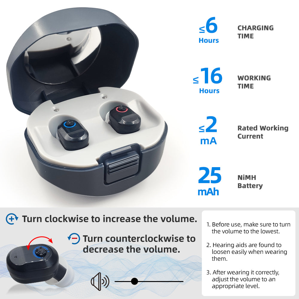Doosl Hearing Aids with Portable Charging Case, Rechargeable Hearing Amplifiers for Both Ears, Noise Cancelling, Volume Adjustable, In-Ear Hearing Devices for Seniors, 1 Pair, Black