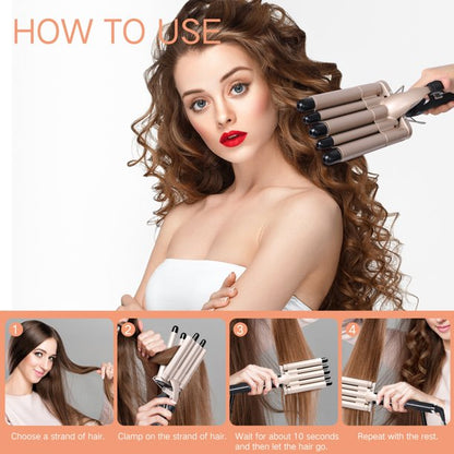 iFanze 3 Barrel Curling Iron Wand, 1" Tourmaline Ceramic Multi Functional 3 Barrel Waver Crimper Hair Iron with LCD Temperature Display, Travel Size, Beige