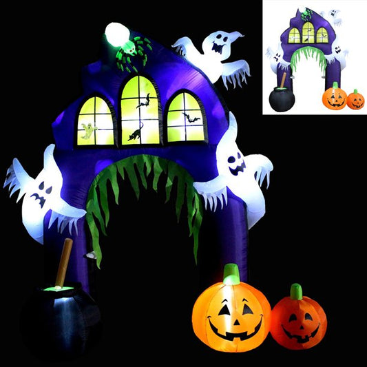 Halloween Inflatables Archway , 9 Ft Castle Archway with Pumpkins Spider Ghosts Cauldron with LED Lights,Creepy Ghost Blow Up for Yard Garden Home Halloween Party Decor