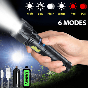 Rechargeable LED Flashlights, Waterproof Flashlights 90000 High Lumens Super Bright Camping Lights, 6 Modes Red Flashlight Tactical Small Flash Light Zoom Torch Emergency Light (Battery Included)