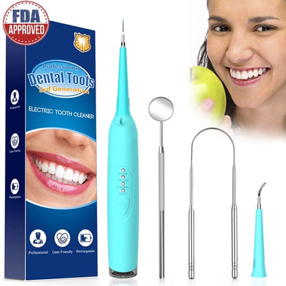 iFanze Electric Dental Calculus Remover, 3 Modes Rechargeable Plaque Remover for Teeth, Tartar Remover Teeth Cleaning Dental Tools Kit with 2 Cleaning Heads, Touge Scraper, Blue