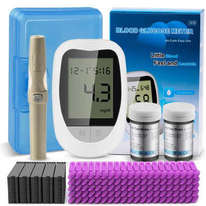 Blood Glucose Monitor Home Use Diabetes Testing Monitor Kit with 100 Glucometer Strips, 100 Lancets, Lancing Device, Carrying Case